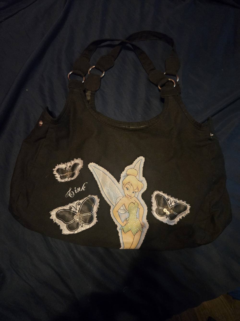 Disney Tinker Bell Black Shoulder Bag with Butterfly Accents